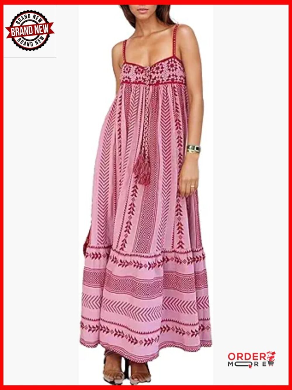 Boho Ethnic Maxi Dress Crochet Patchwork Slip Sleeveless Long Lace Flowy Swing